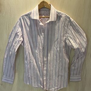 Bugatchi Men's Long Sleeve Pink Stripe Button Up Shirt Shaped Fit large?